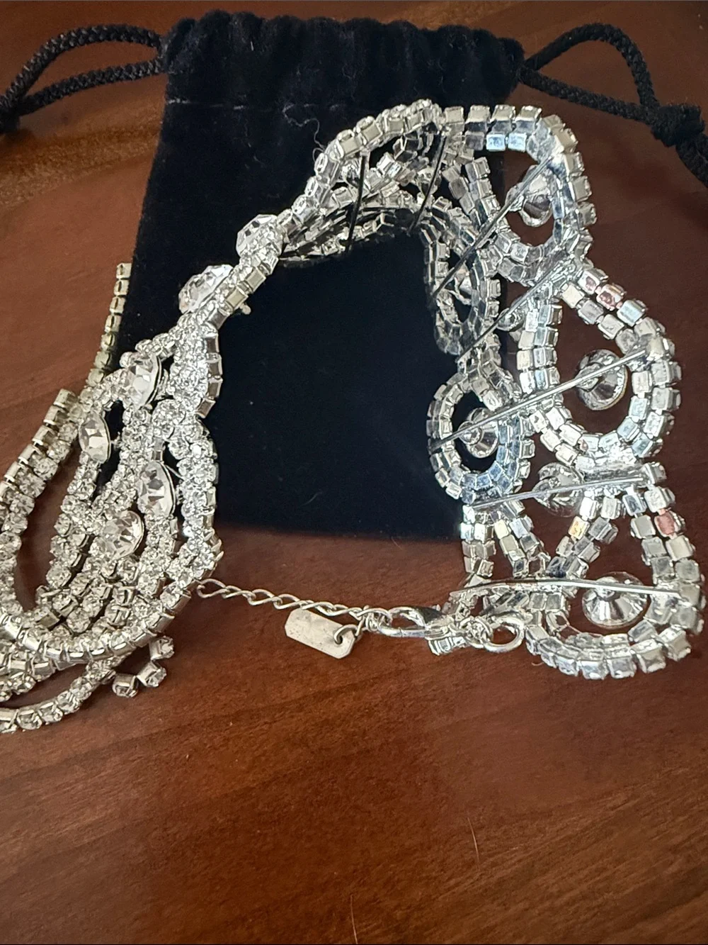 Rhinestone Statement Fringe Bracelet Sparkly Glam Costume Jewelry